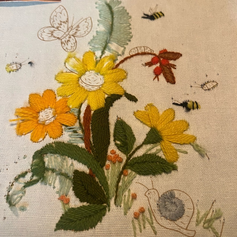 Source Unknown Floral Embroidered Tapestry - Yellow and Green